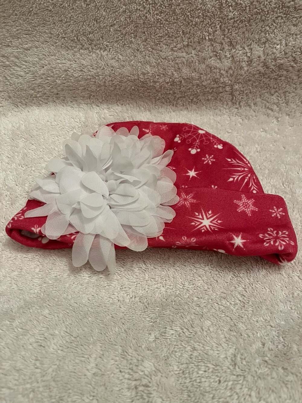 Baby Essentials Beanie Hat One Size Red Snowflake Flower Baby Girls Winter